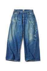 RECYCLED WASTE SUVIN COTTON YARN 11.5oz. DENIM 5POCKET BAGGY PANTS VINTAGE WASHED (ZIPPER FLY) - NAVY (GL42581H)