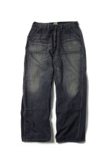 RECYCLED WASTE SUVIN COTTON YARN 11.5oz. DENIM DOUBLE KNEE PAINTER PANTS VINTAGE WASHED - BLACK (GL42582H)
