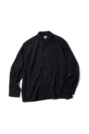 Super120's WOOL CHECK OPEN SHIRT - BLACK (GL29548)