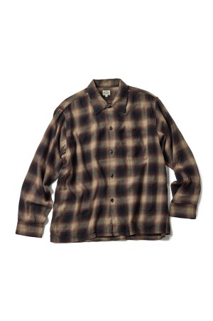 Super120's WOOL CHECK OPEN SHIRT - BROWN (GL29548)