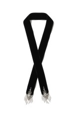 crystal silver tip velvet long ribbon - BLACK (TD-24SS-AC12)