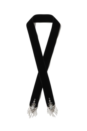 crystal silver tip velvet long ribbon - BLACK (TD-24SS-AC12)