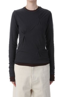 Tuck Layered Long T-shirts - CHARCOAL GRAY (12520615)