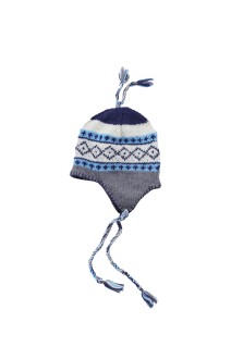 Hand Knit Ear Flap Beanie - Off x Navy (SD25F-CP06)