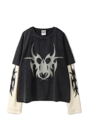 Studded Roach Layered Longsleeve - Vintage Black/Cream (LS04)