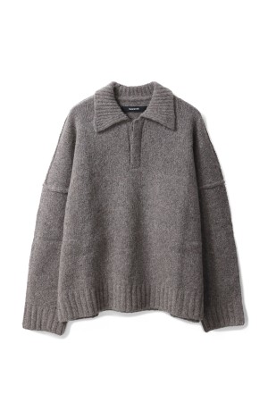 WOOL KNIT POLO SWEATER - LATTE GRAIN (T24028)