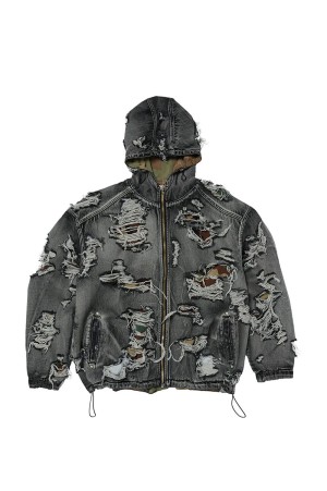Hell Denim Camo Hooded Zip-Up / BLACK (TC25JK2302)