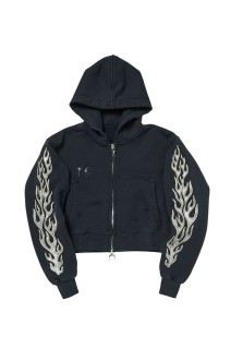 Leather Flame Cropped Hooded Zip-Up / NAVY (TC25SS2702W)