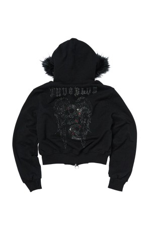 TC Angels Crystal Embellished Hooded Zip-Up / BLACK (TC25SS2401W)
