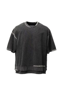 High Twist Pigment Bleach Prime-Over Crew Neck Knit T-shirt -BLACK (11251361324)