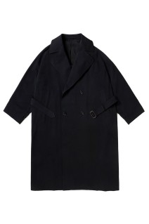 Maxi Length Cotton Silk Trench Coat - NAVY (26SAP-01-19)