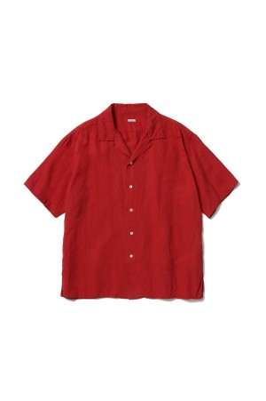 Vintage Silk Linen S/S Open Collar Shirt - RED (26SAP-02-09)