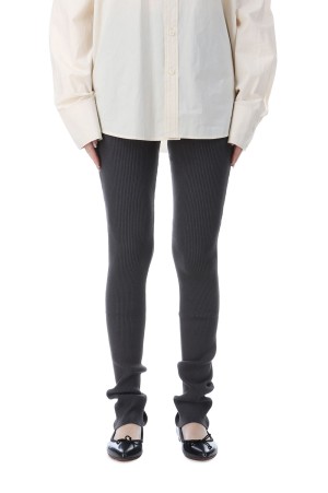 Loose Hem Rib Knit Leggings - CHARCOAL GRAY (153WNP255027)
