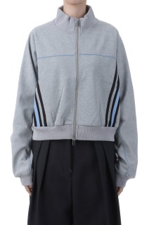 Front Zip High Neck Jersey Tops - GRAY (21252415701)