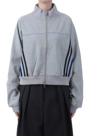 Front Zip High Neck Jersey Tops - GRAY (21252415701)