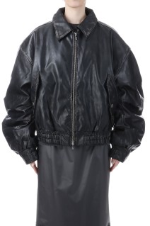 Flight Leather Bomber Jacket - BLACK (31252216102)