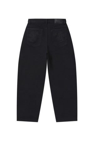 DRAGONS EMBROIDERED WASHED BAGGY PANTS - BLACK (BEPFW25PA18)
