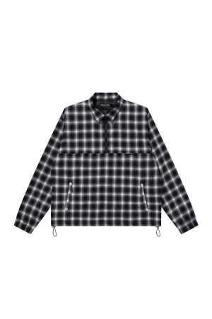 COLLARED HALF ZIP FLANNEL PULLOVER - BLACK (BEPFW25TP12)