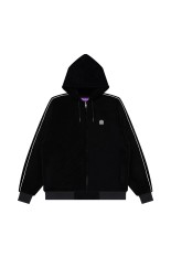 OG LABEL PIPED SLEEVES VELOUR ZIP HOODIE - BLACK (BEPFW25TP15)