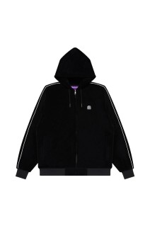 OG LABEL PIPED SLEEVES VELOUR ZIP HOODIE - BLACK (BEPFW25TP15)
