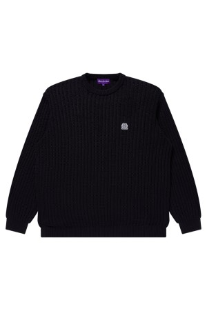 OG LABEL WAFFLE KNITTED CREW - BLACK (BEPFW25TP17)