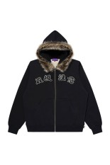FAUX FUR HOODED HWC ZIP HOODIE - BLACK (BEPFW25TP19)