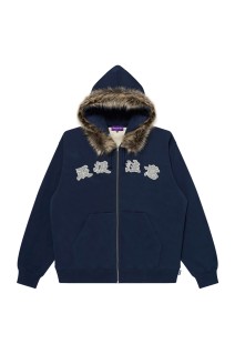 FAUX FUR HOODED HWC ZIP HOODIE - NAVY (BEPFW25TP19)