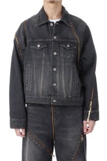 FILLETED ZIP DENIM JACKET - BLACK (26SS08BL241)