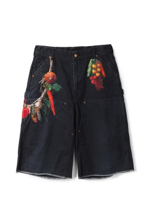 VEGETABLE EMBROIDERY CUT-OFF PANTS - BLACK (26SS19PT350)