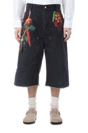 VEGETABLE EMBROIDERY CUT-OFF PANTS - BLACK (26SS19PT350)