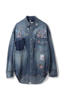 DENIM SHIRTS w STICKER / INDIGO (J16SH125)