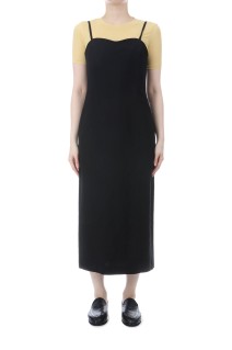 WOOL COTTON LINEN OX CAMISOLE DRESS - BLACK (A26SD07WO)