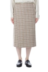 SILK LINEN NEP CHECK WRAP SKIRT - IVORY BEIGE CHECK (A26SS05SN)