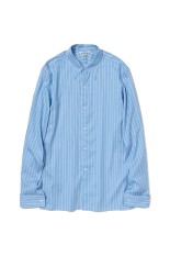 COTTON SILK STRIPE DOUBLE-CUFF SHIRT - SAX BLUE STRIPE (A26SS03CS)