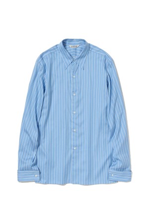 COTTON SILK STRIPE DOUBLE-CUFF SHIRT - SAX BLUE STRIPE (A26SS03CS)