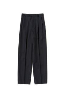 BLUEFACED WOOL TWO-TUCK SLACKS - CHARCOAL NAVY STRIPE (A26SP04BA)