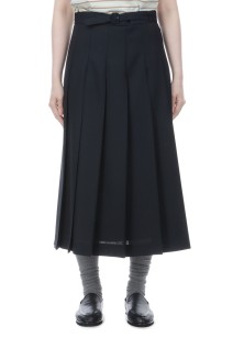 WOOL KID MOHAIR HOPSACK PLEATED SKIRT - DARK NAVY (A26SS04MH)