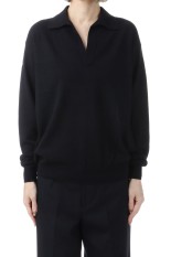 SUPER FINE CASHMERE SILK KNIT SKIPPER POLO - BLACK (A26SP04SC)