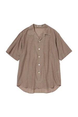 AIRY LIGHT COTTON CHECK HALF SLEEVED SHIRT - BROWN GINGHAM CHECK (A26SS02GC)