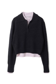 Layered Polo Knit - DARK GRAY (12610508)