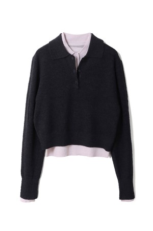 Layered Polo Knit - DARK GRAY (12610508)