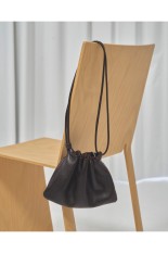 Drawstring Leather Bag - DARK BROWN (12611020)