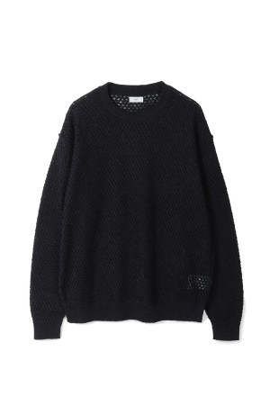 Mesh Knit Shirt Crewneck Sweater - BLACK (YK26SS01242S)
