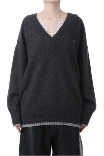 Angora Wool V-Neck Knit - CHARCOAL GRAY (31252365113)