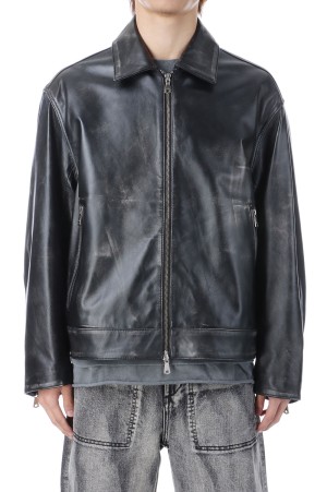 Sheep Leather Single Riders Collared Jacket - DARK BLACK (11242211208)