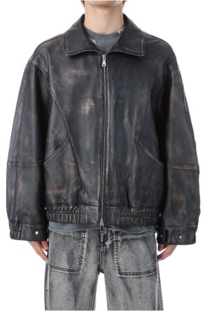 Sheep Leather Stand Collar Blouson - BROWN (11259211201)