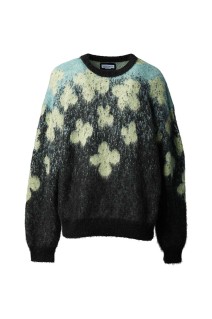 Flower Gradation Crew Neck Mohair Shaggy Knit Pullover - GREEN (11252361318)