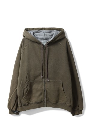 HENCH, thermal lined zip-up hoodie (brown) / WASHED BROWN