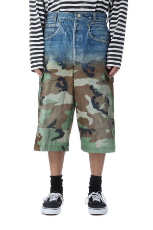 GradationPrintedDenimPants x Cargo Shorts - Navy x Khaki (26-1301)