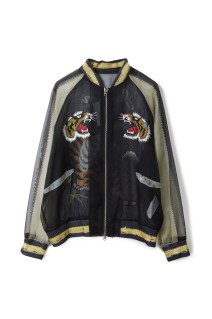 Skeleton Printed Souvenir Jacket - Black(Stripe) (26-1106)